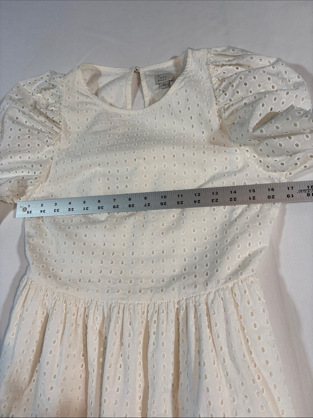 a new day White Eyelet Midi Dress Puff Sleeve Size XS - Picture 12 of 15